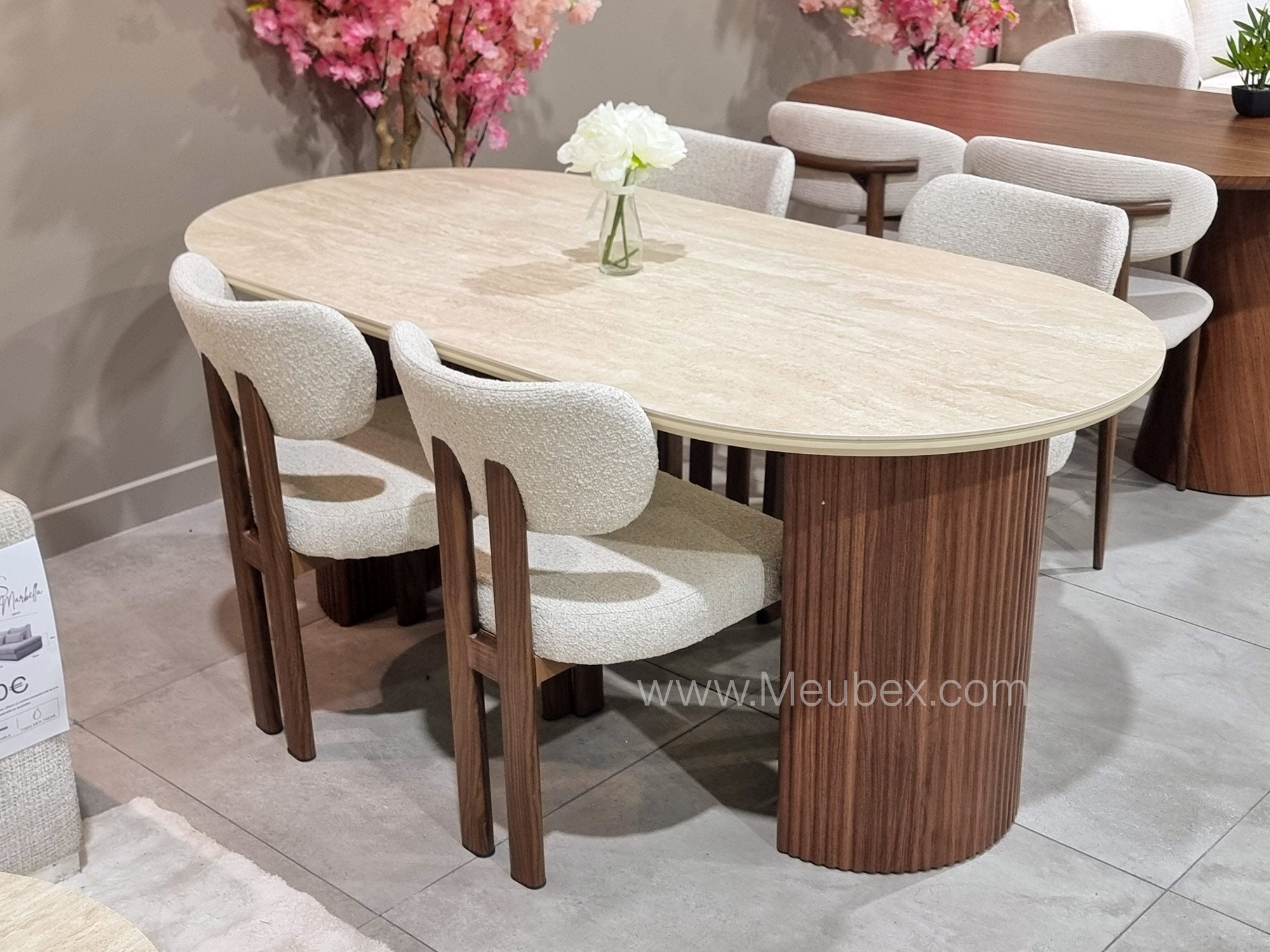 Ensemble Calypso Bicolor 180cm + 4 chaises Hera Noyer Chenille