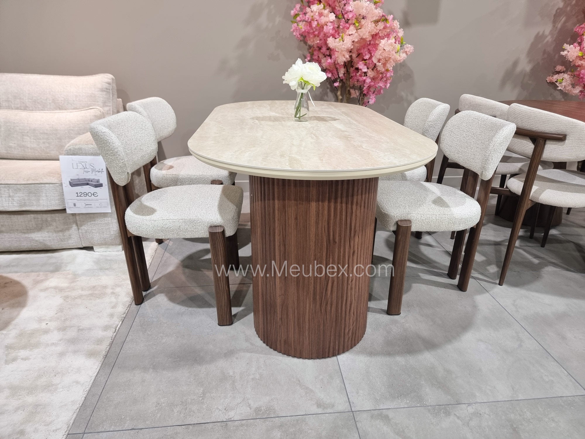 Ensemble Calypso Bicolor 180cm + 4 chaises Hera Noyer Chenille