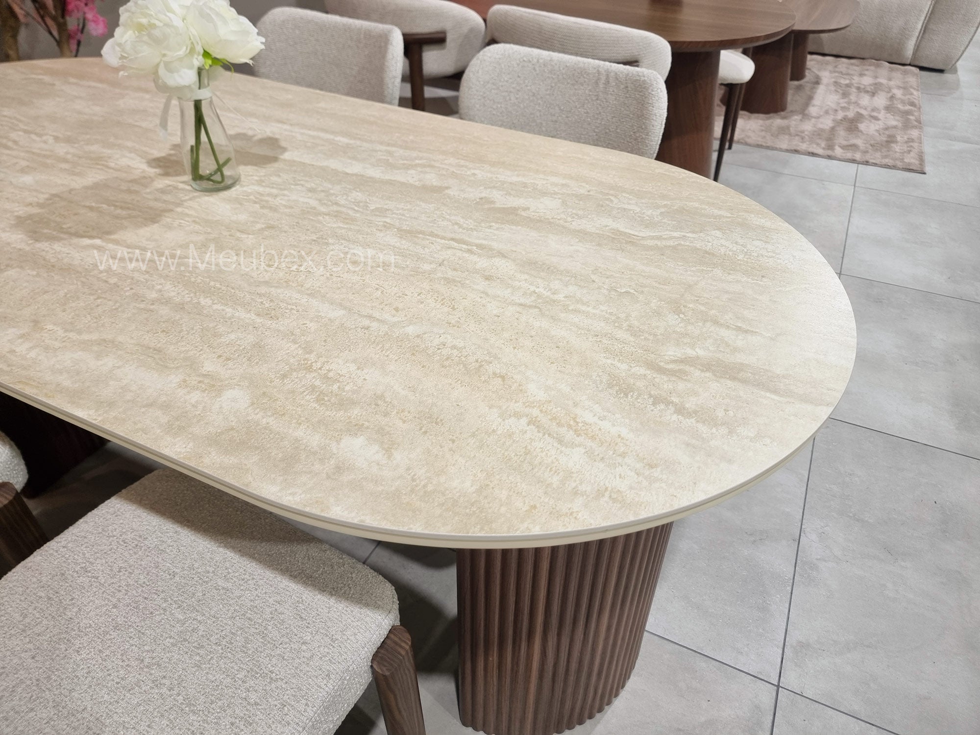 Ensemble Calypso Bicolor 180cm + 4 chaises Hera Noyer Chenille