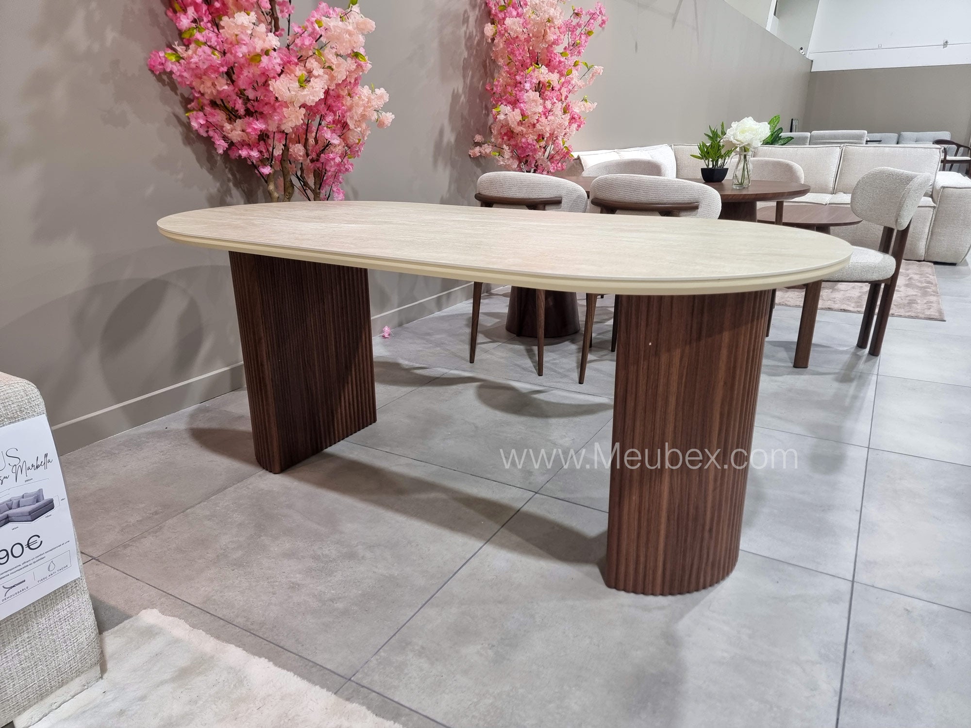 Ensemble Calypso Bicolor 180cm + 4 chaises Hera Noyer Chenille