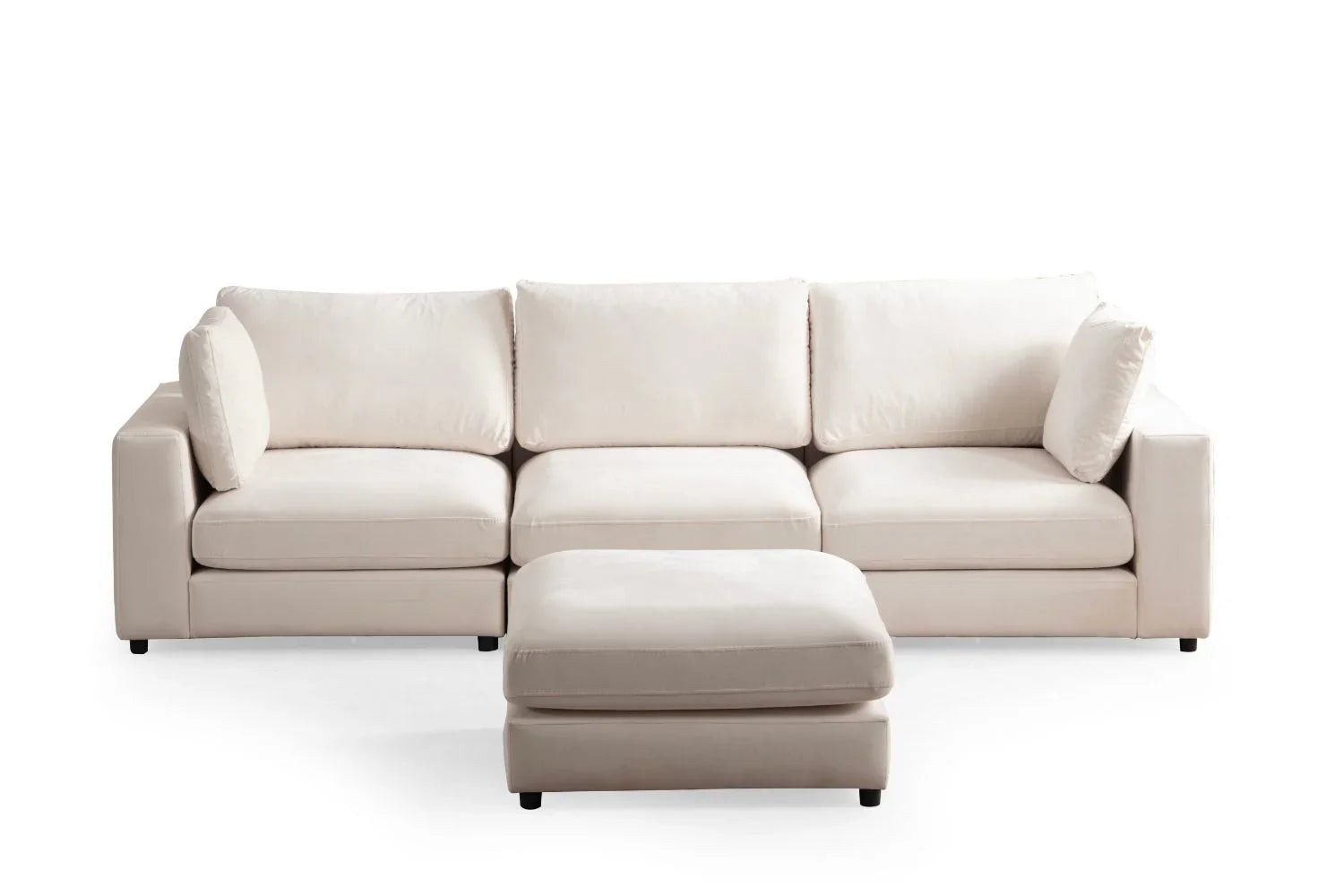 Julia | Velours Blanc cassé 3+1 pouf