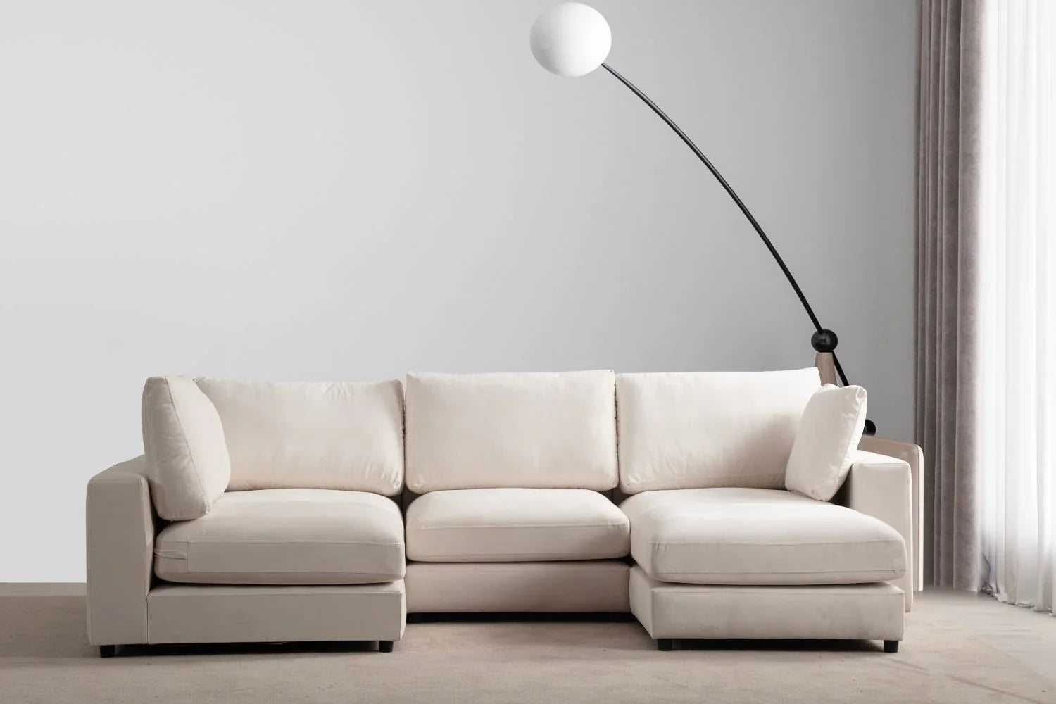 Julia | Velours Blanc cassé 4+1 pouf