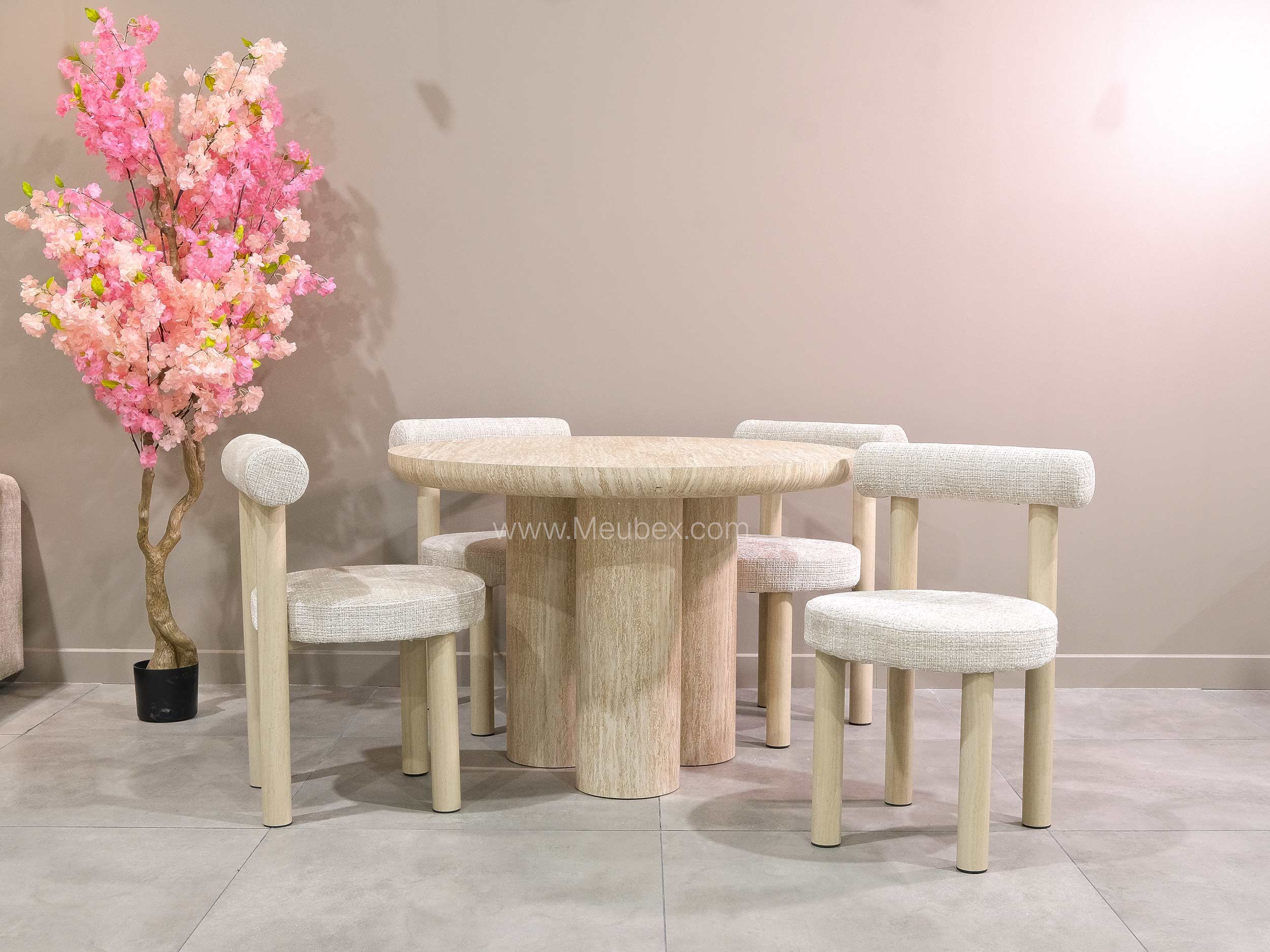 Ensemble Maya Travertin + 4 chaises Irina travertin cremona