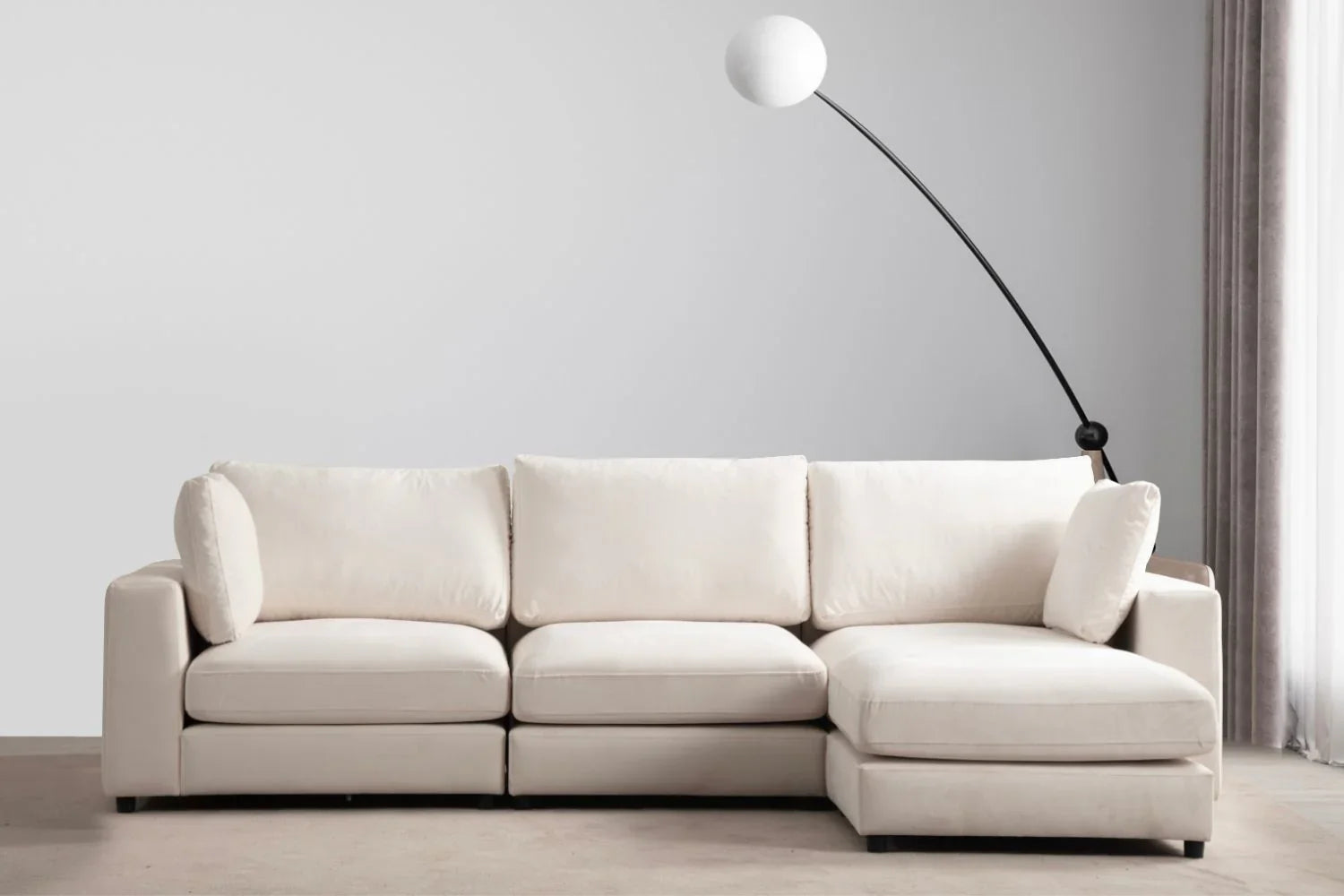 Julia | Velours Blanc cassé 3+1 pouf