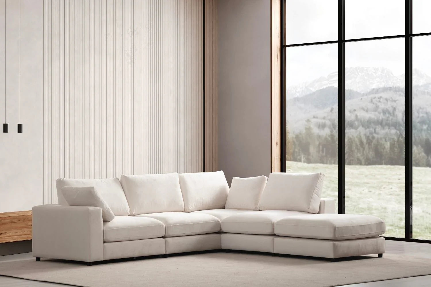 Julia | Velours Blanc cassé 4+1 pouf